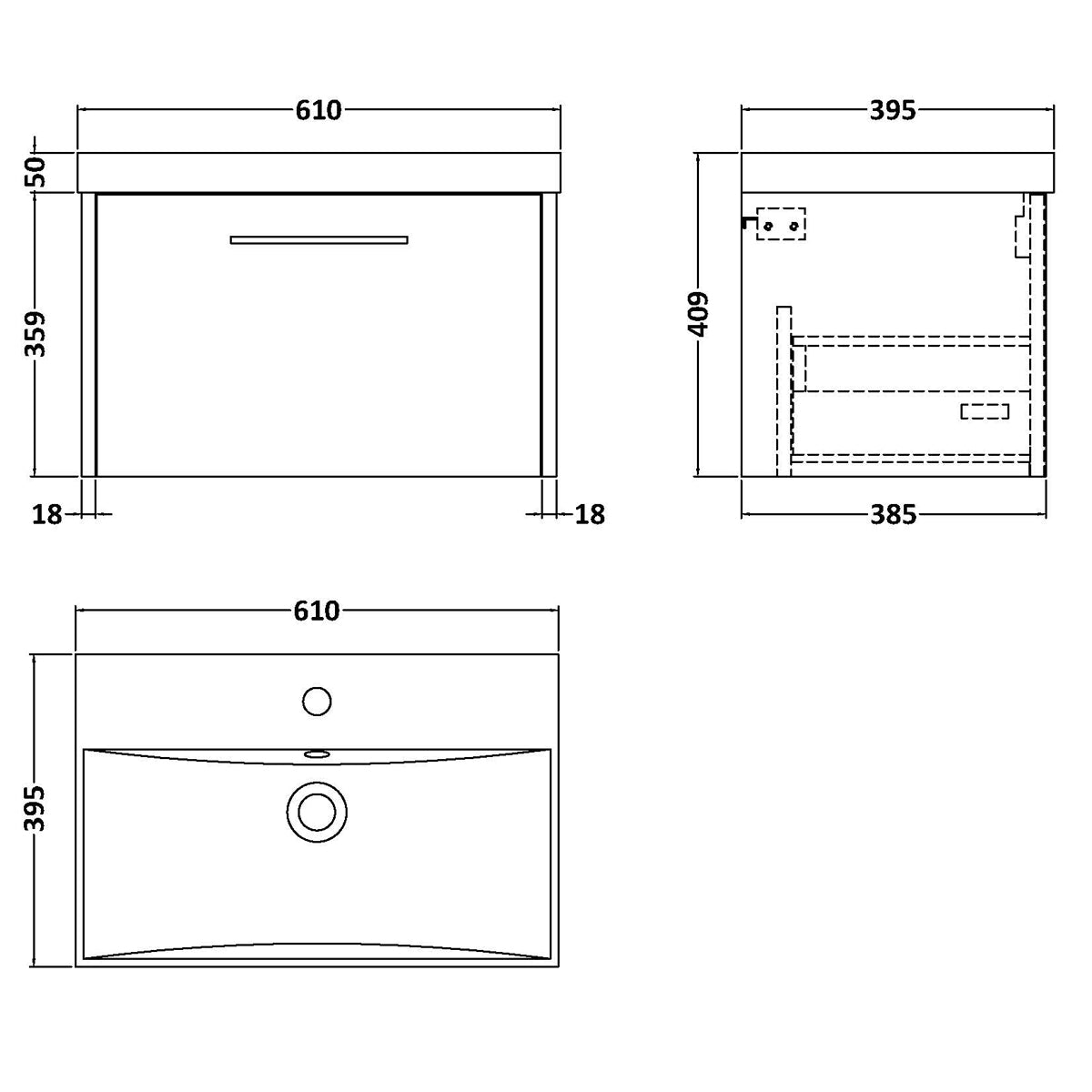 Fairford Anika 600mm Oak Woodgrain 1 Drawer Wall Hung Vanity Unit