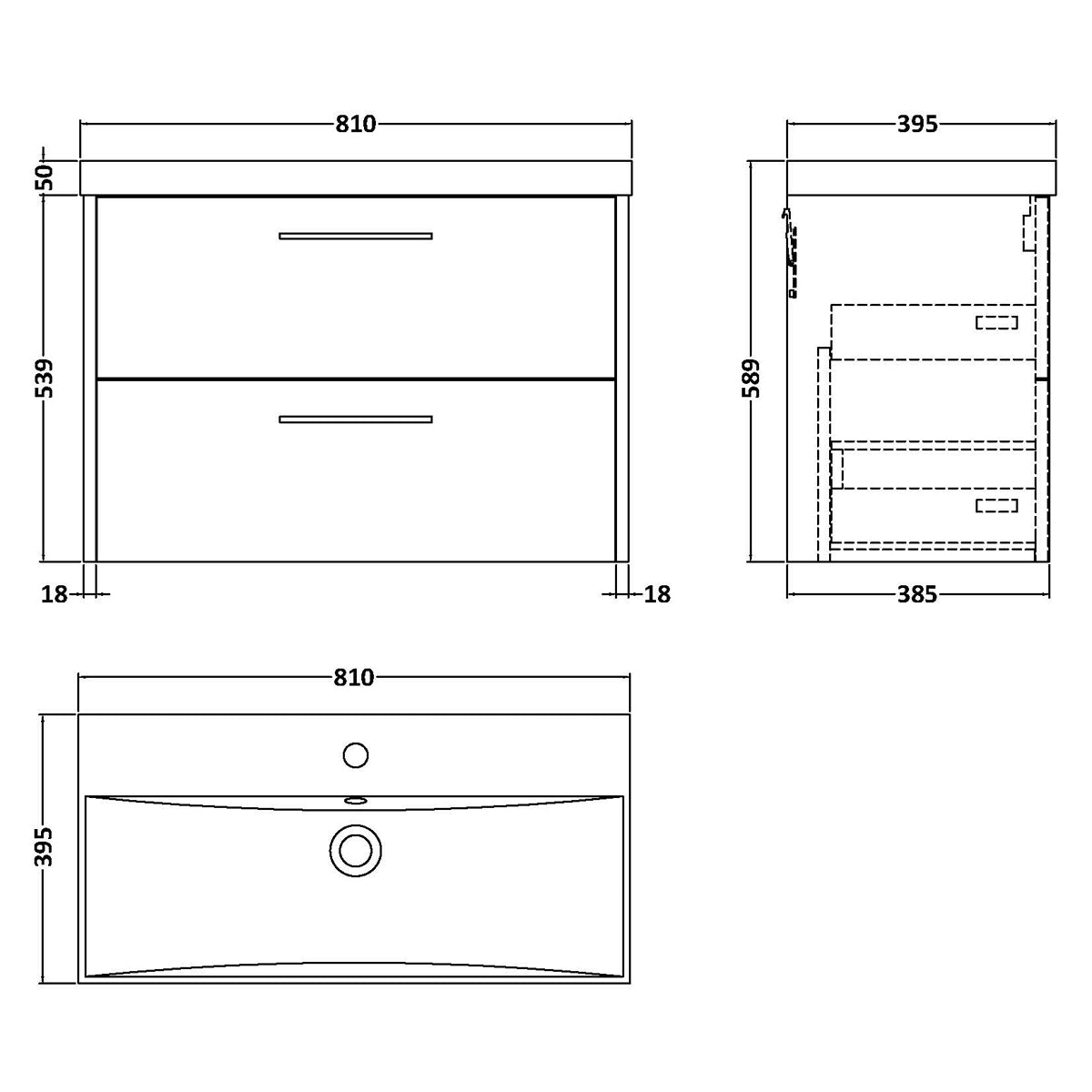 Fairford Anika 800mm Graphite Woodgrain 2 Drawer Wall Hung Vanity Unit