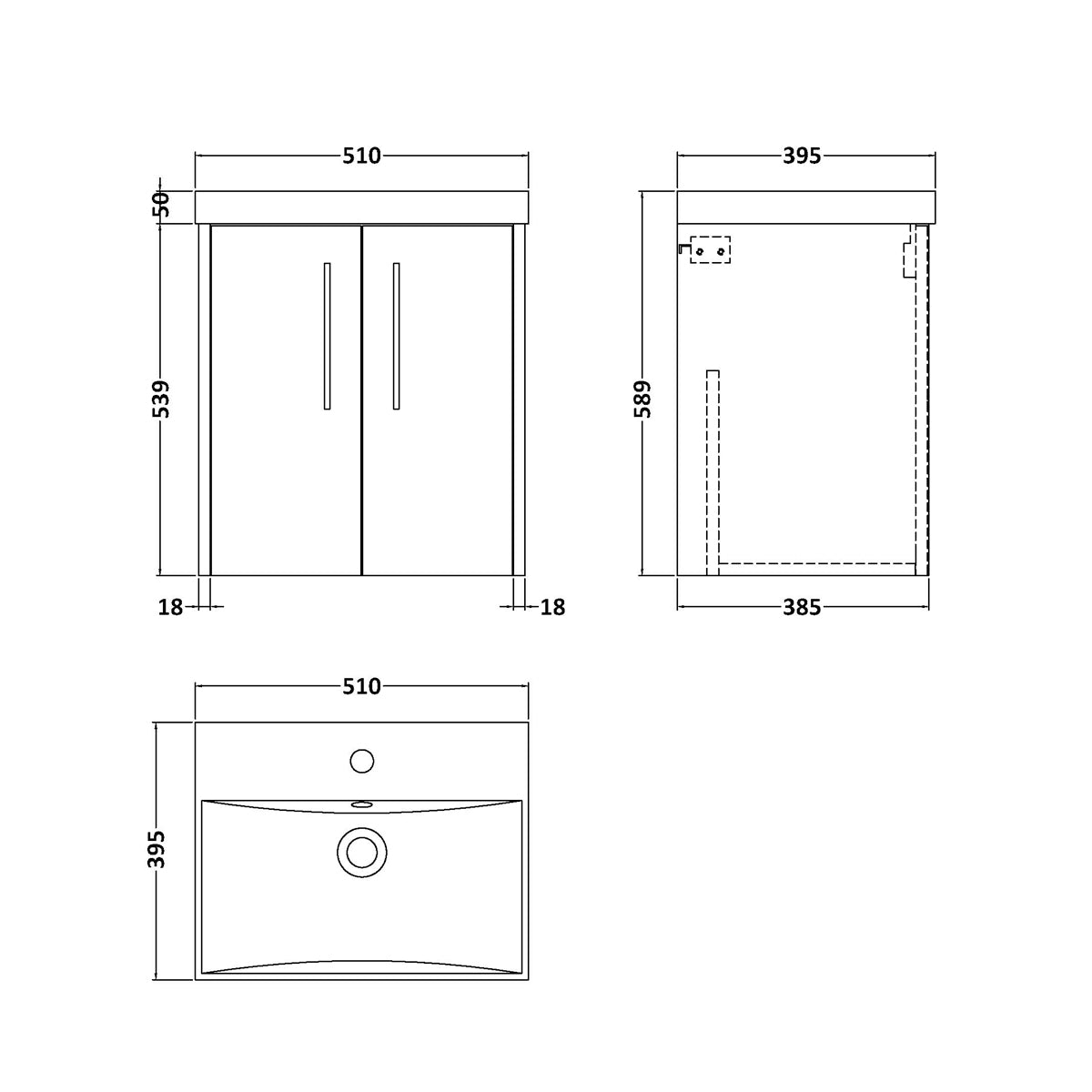 Fairford Anika 500mm Matt Slate 2 Door Wall Hung Vanity Unit