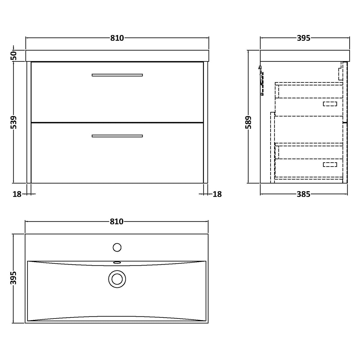 Fairford Anika 800mm Matt Slate 2 Drawer Wall Hung Vanity Unit