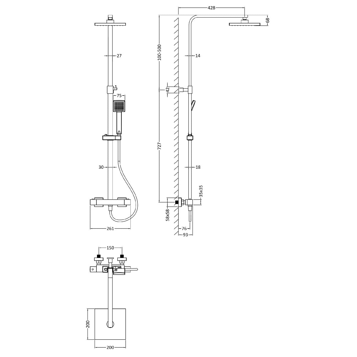 Fairford Una Grace Brushed Gun Metal 2 Outlet Exposed Shower Kit