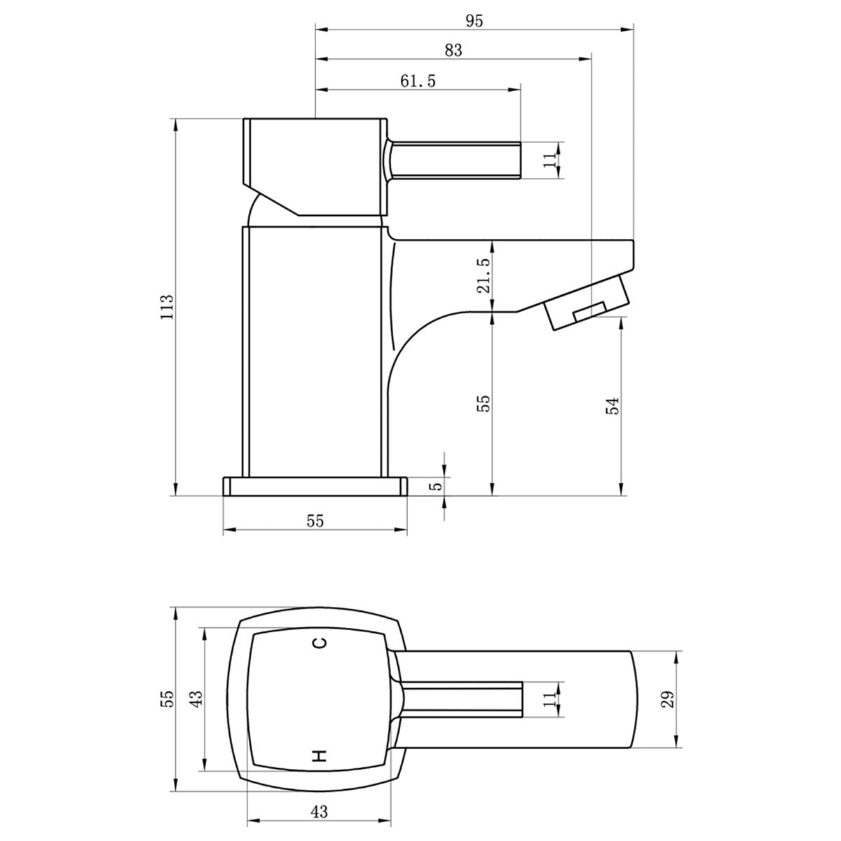 Fairford Kingswood Mini Basin Mixer with Push Button Waste