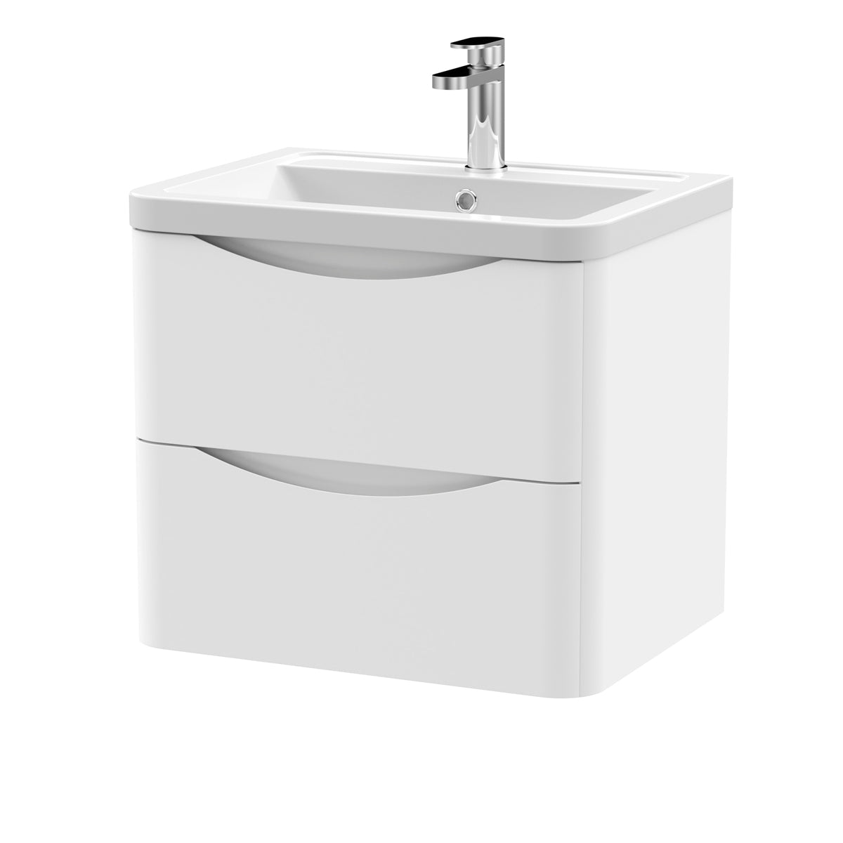 Fairford Eclipse 600mm 2 Drawer Satin White Wall Hung Vanity Unit