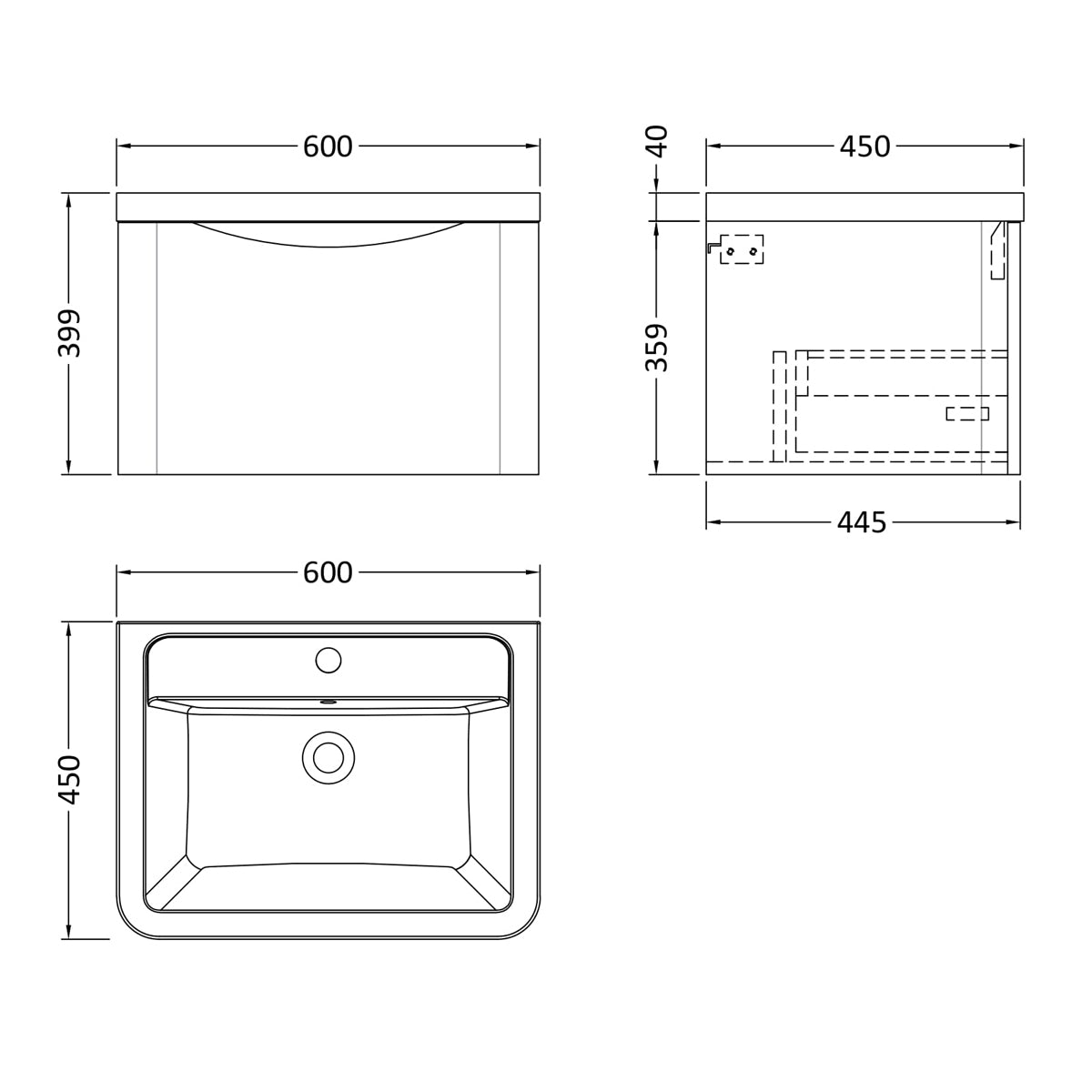 Fairford Eclipse 600mm 1 Drawer Satin White Wall Hung Vanity Unit