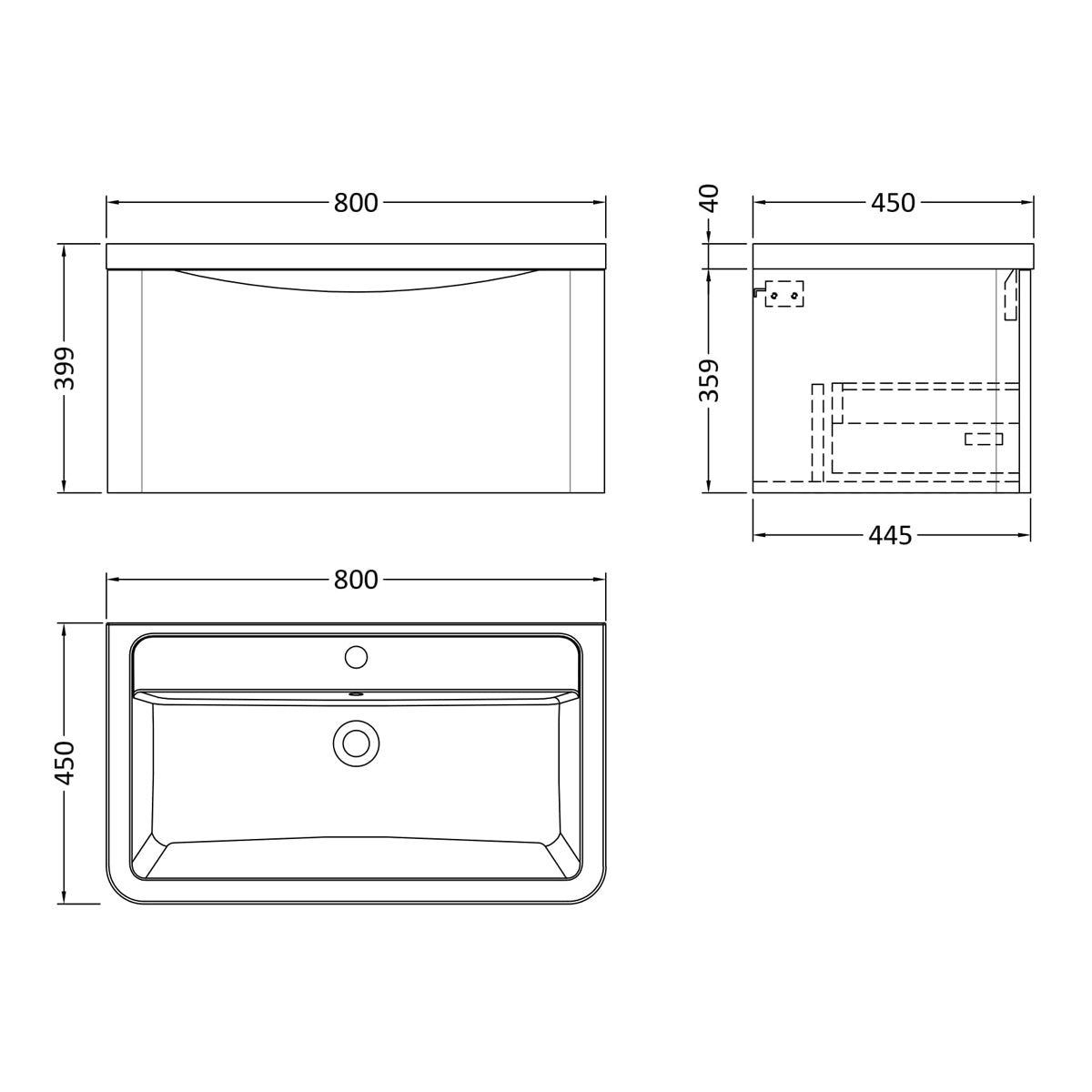 Fairford Eclipse 800mm 1 Drawer Satin White Wall Hung Vanity Unit
