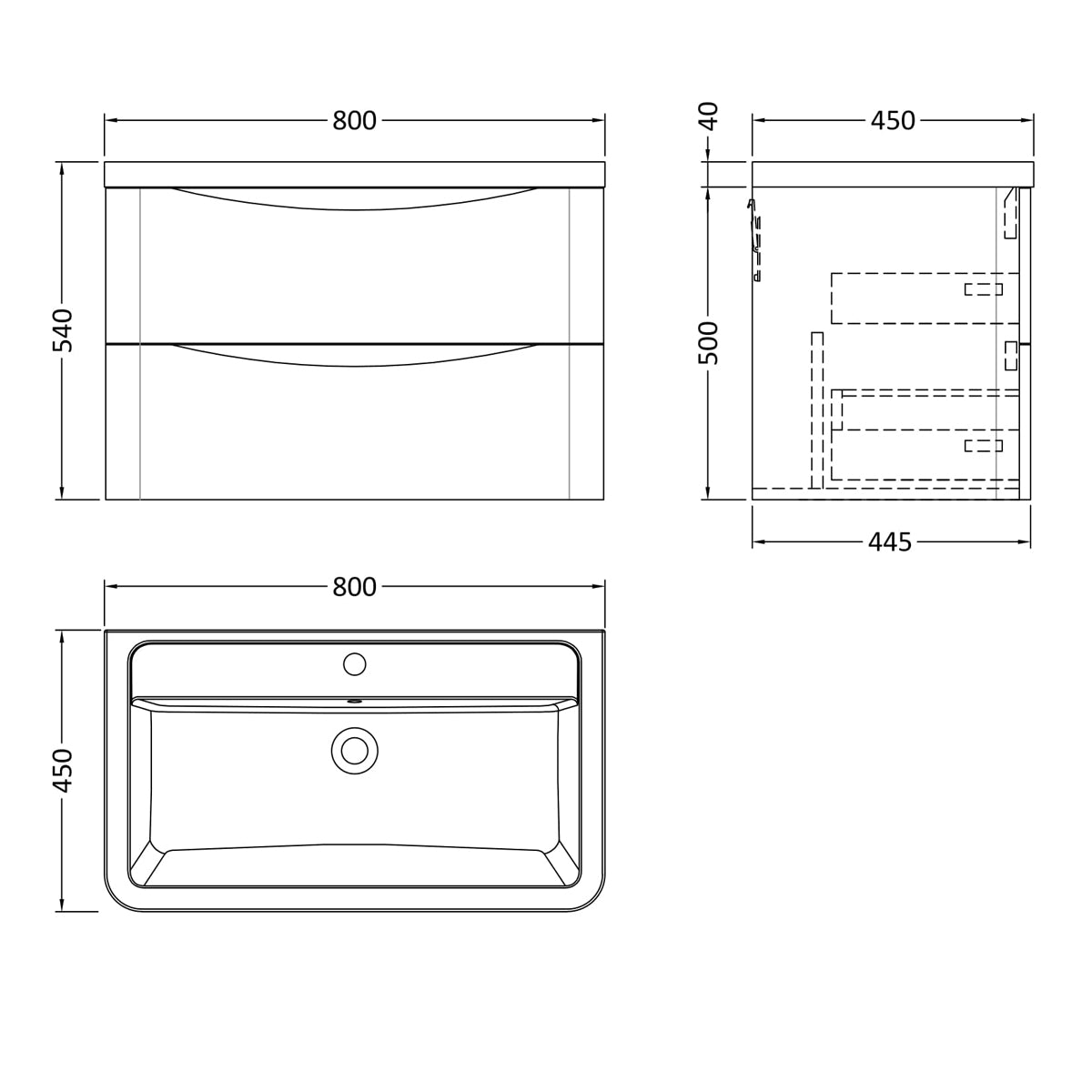 Fairford Eclipse 800mm 2 Drawer Satin Grey Wall Hung Vanity Unit
