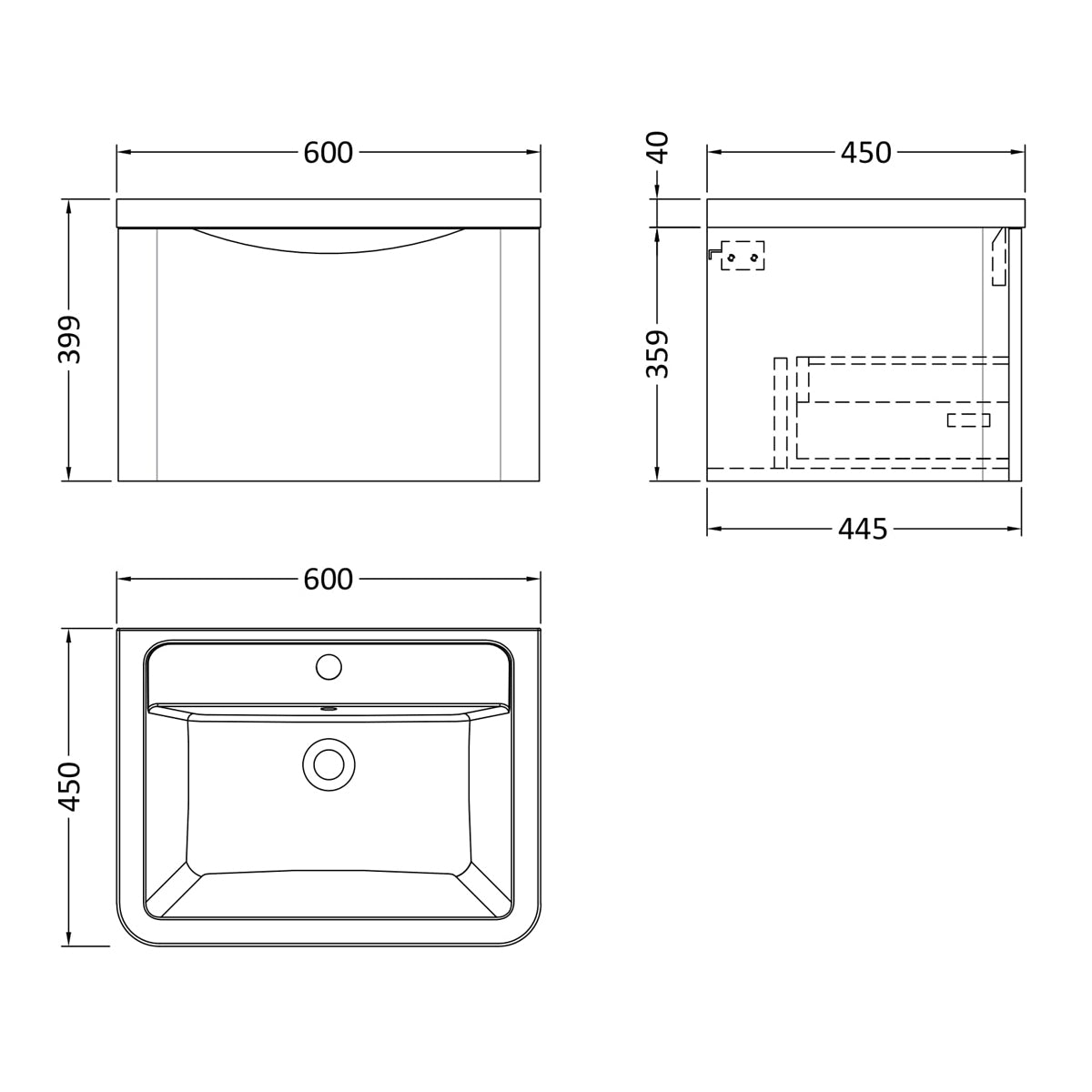 Fairford Eclipse 600mm 1 Drawer Satin Grey Wall Hung Vanity Unit