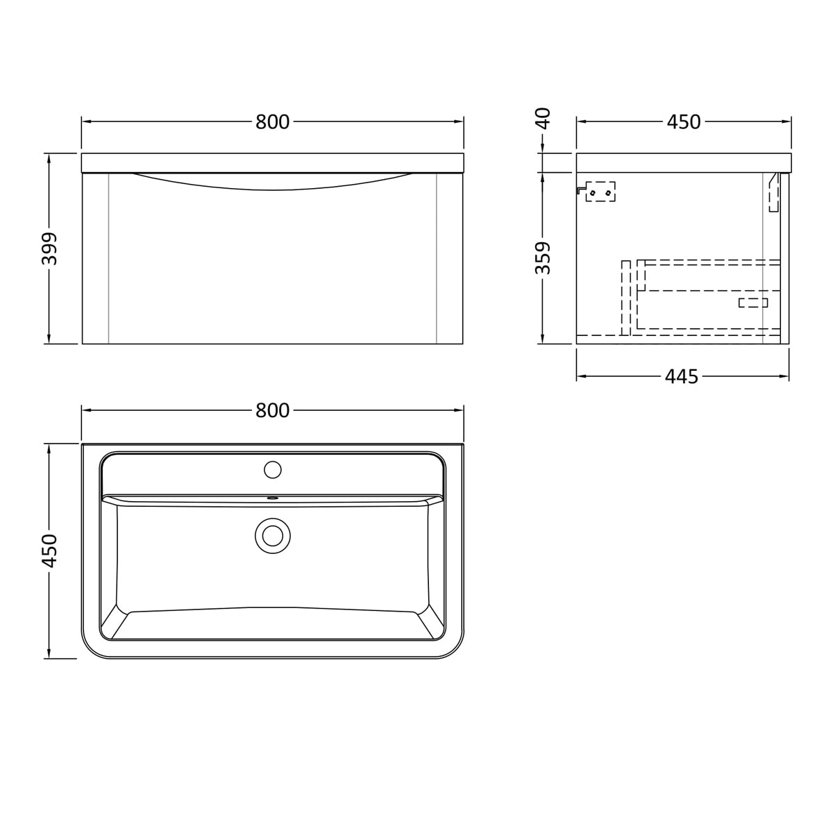 Fairford Eclipse 800mm 1 Drawer Satin Grey Wall Hung Vanity Unit