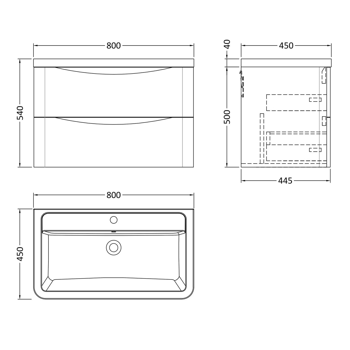 Fairford Eclipse 800mm 2 Drawer Satin Blue Wall Hung Vanity Unit