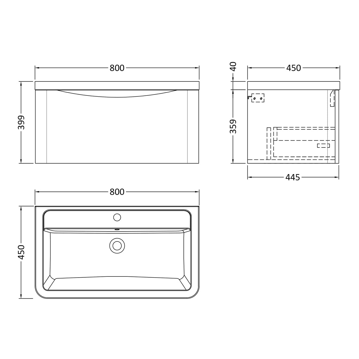 Fairford Eclipse 800mm 1 Drawer Satin Green Wall Hung Vanity Unit