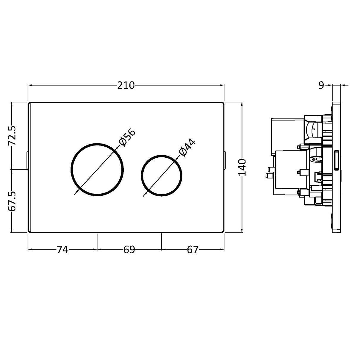 Fairford Matt Black Dual Flush Plate