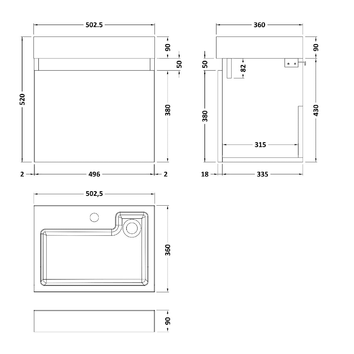 Fairford Malmo 500mm Grey Avola Wall Hung Vanity Unit