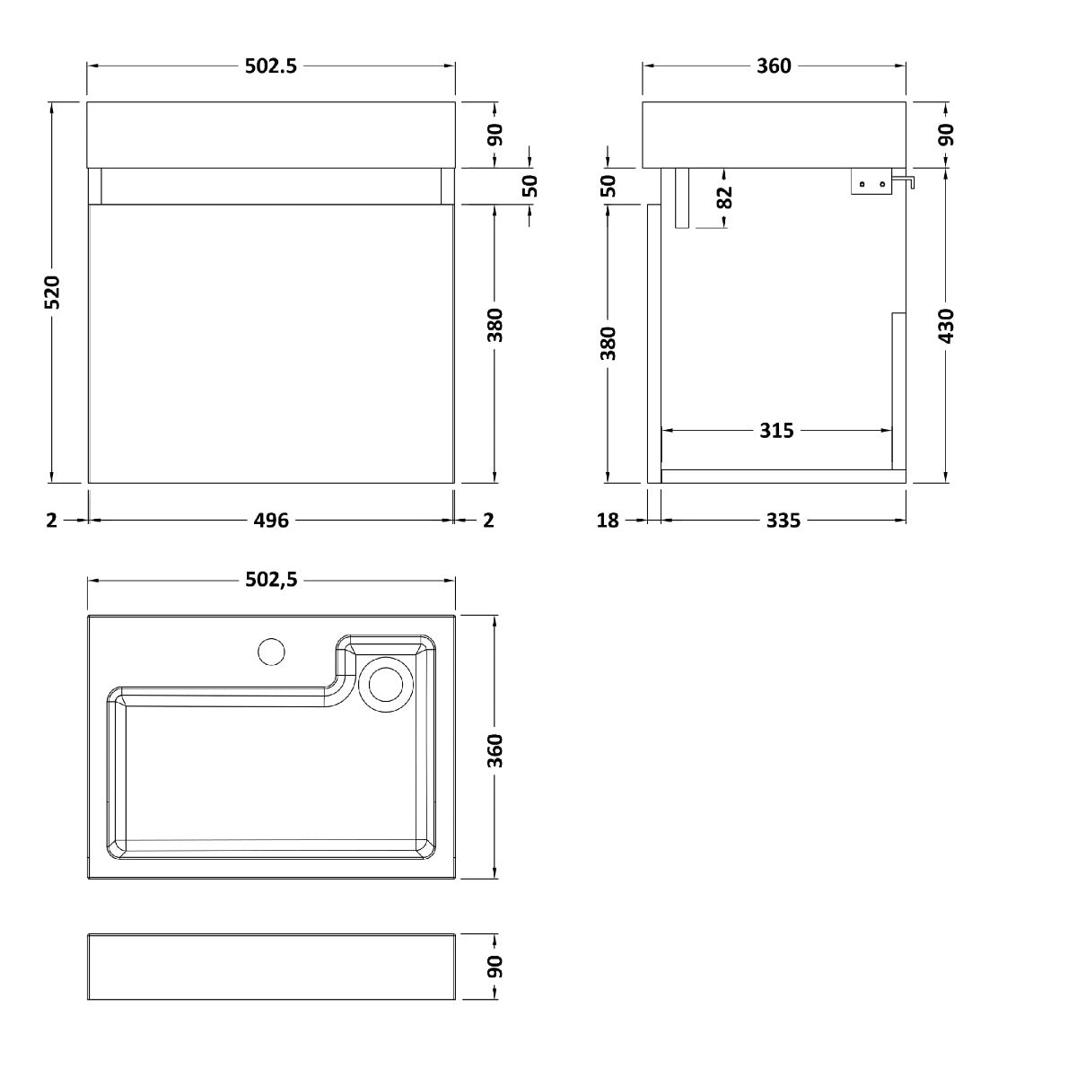 Fairford Malmo 500mm Hacienda Black Wall Hung Vanity Unit