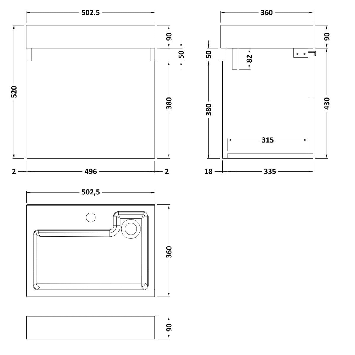 Fairford Malmo 500mm Gloss Grey Wall Hung Vanity Unit