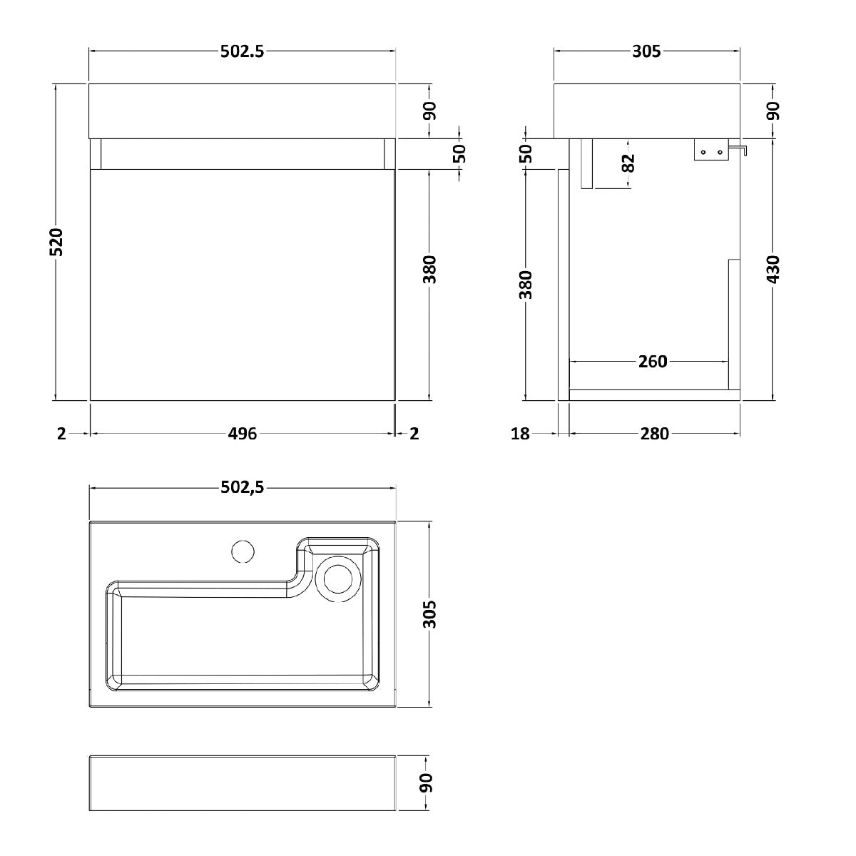 Fairford Malmo 500mm Slimline Gloss White Wall Hung Vanity Unit