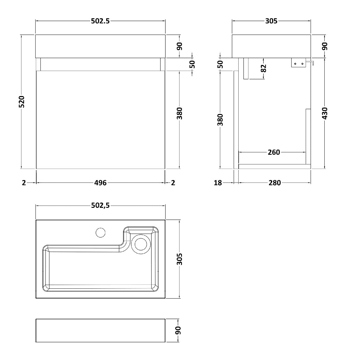 Fairford Malmo 500mm Slimline Grey Avola Wall Hung Vanity Unit