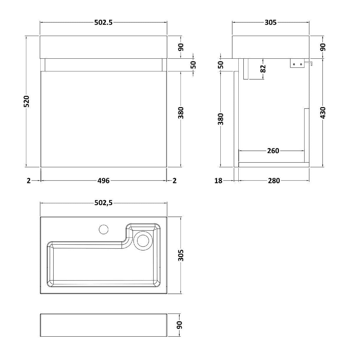 Fairford Malmo 500mm Slimline Hacienda Black Wall Hung Vanity Unit