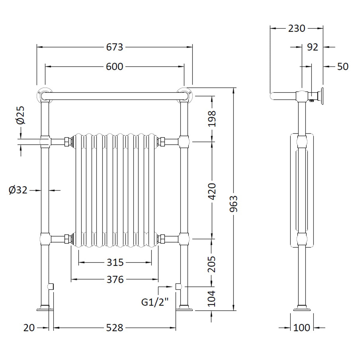 Fairford Cambridge 965 x 673mm Towel Radiator