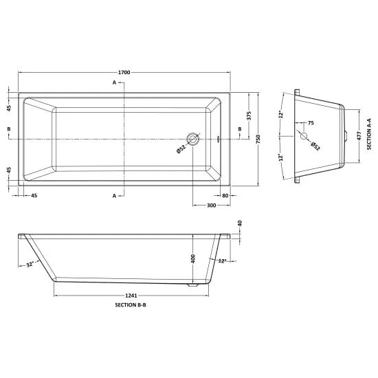 Fairford Una 1700 x 750mm Thin Edged Single Ended Bath