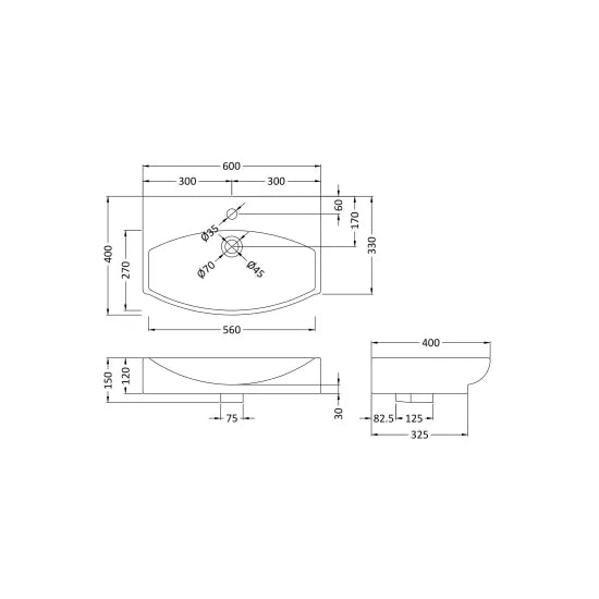 Fairford 600mm Wall Hung Basin