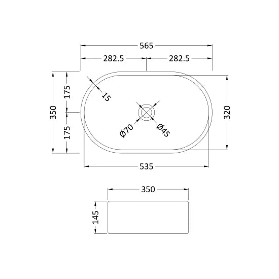 565mm Gloss White Oval Vessel, 0TH