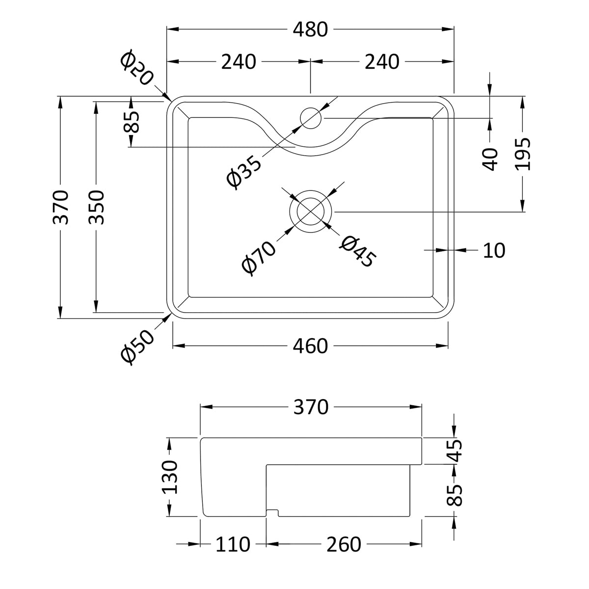 Fairford Roma 480mm Semi Recessed Basin