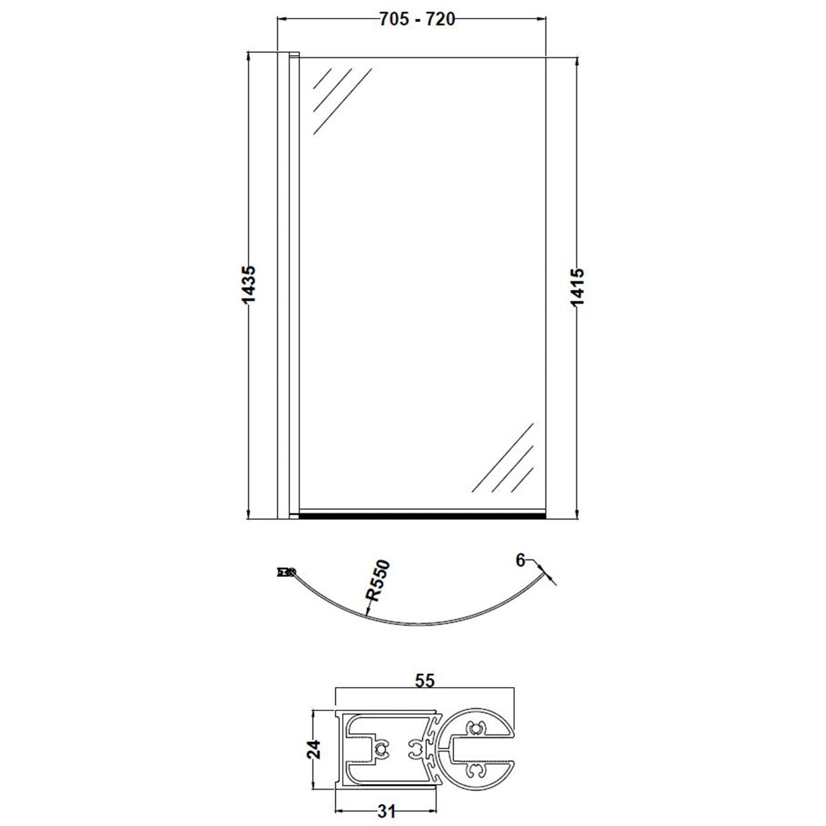 Fairford 6mm P Shaped Shower Bath Screen