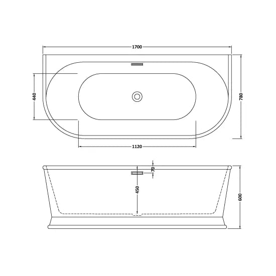 Fairford Farrara Back To Wall 1700 x 780 x 600mm Freestanding Bath