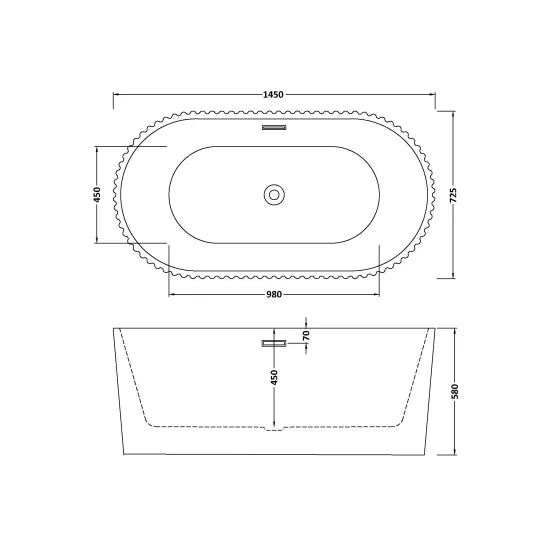 Fairford Fluted 1500 x 740 x 580mm Freestanding Bath