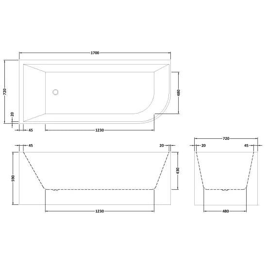Fairford Reggio 1500 x 710 x 590mm Right Hand Corner Bath