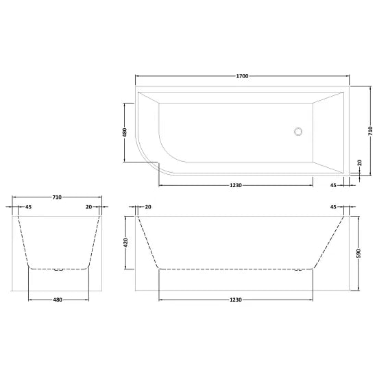Fairford Reggio 1700 x 720 x 590mm Right Hand Corner Bath