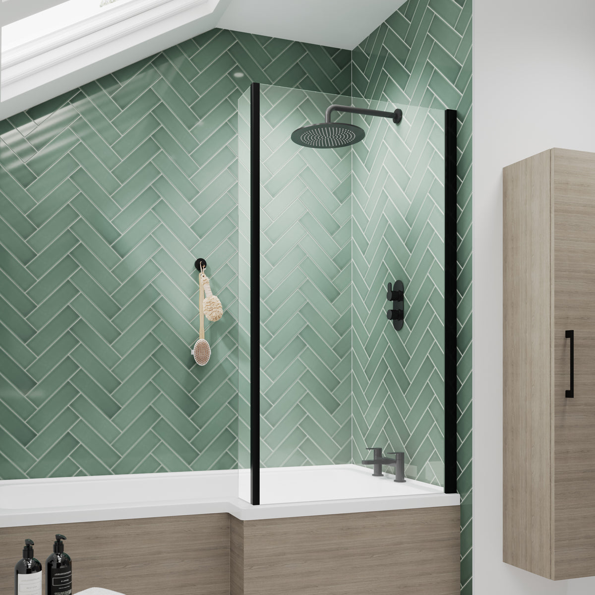 Fairford 6mm Matt Black L Shape Shower Bath Screen with Fixed Return