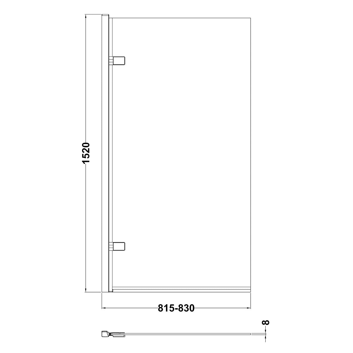 Fairford 8mm Straight Shower Bath Screen 830 x 1520 Square