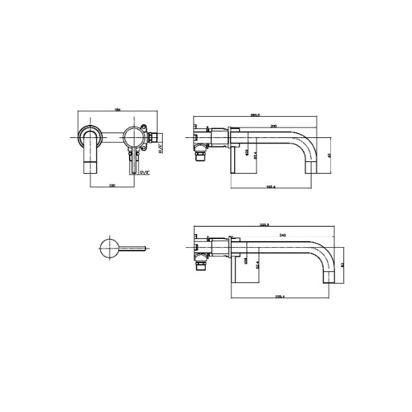 Fairford Element 7 Brushed Brass Wall Mounted Basin Mixer