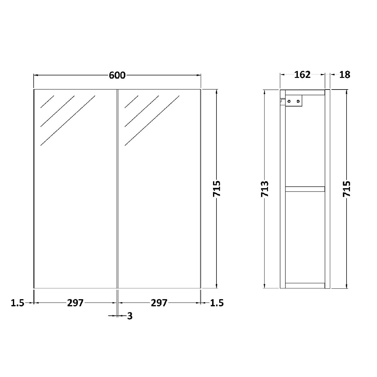 Fairford Aspri 2 600mm Gloss White Mirror Unit