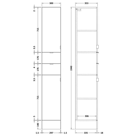 Fairford Union 300 x 1940mm Tall Tower Unit, White
