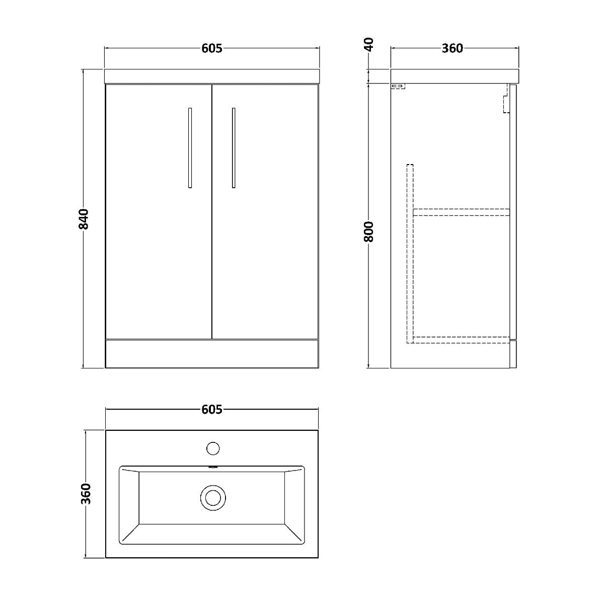 Fairford Aspri 2 600mm Satin Green Floor Standing Vanity Unit