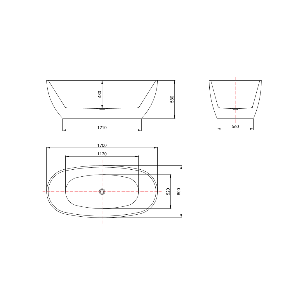 Rivato Palermo 1700mm x 800mm x 580mm Gloss White Freestanding Shower Bath