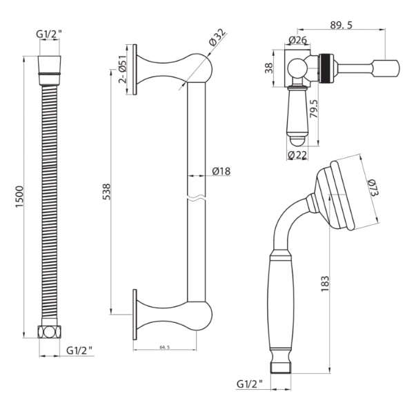 Fairford Traditional Riser Rail Kit - Chrome