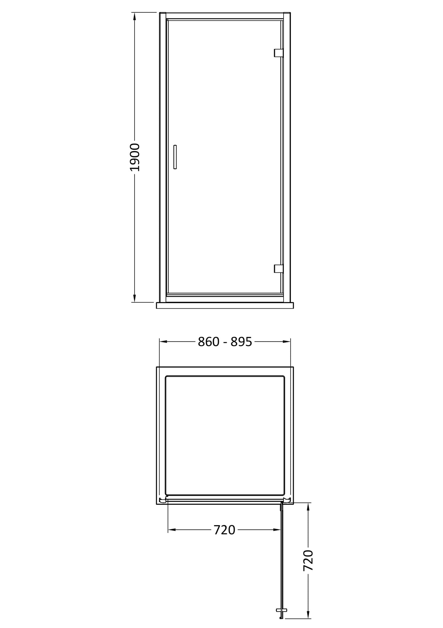 Rivato 6mm Hinged Shower Door-900mm