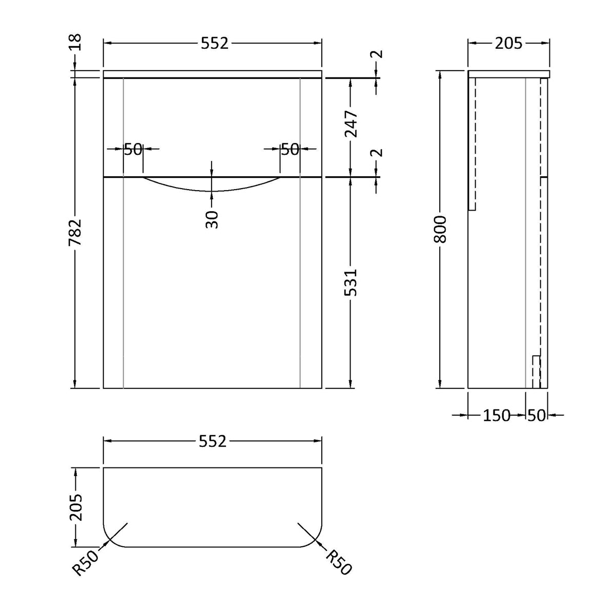 Fairford Eclipse 550mm Satin White WC Unit