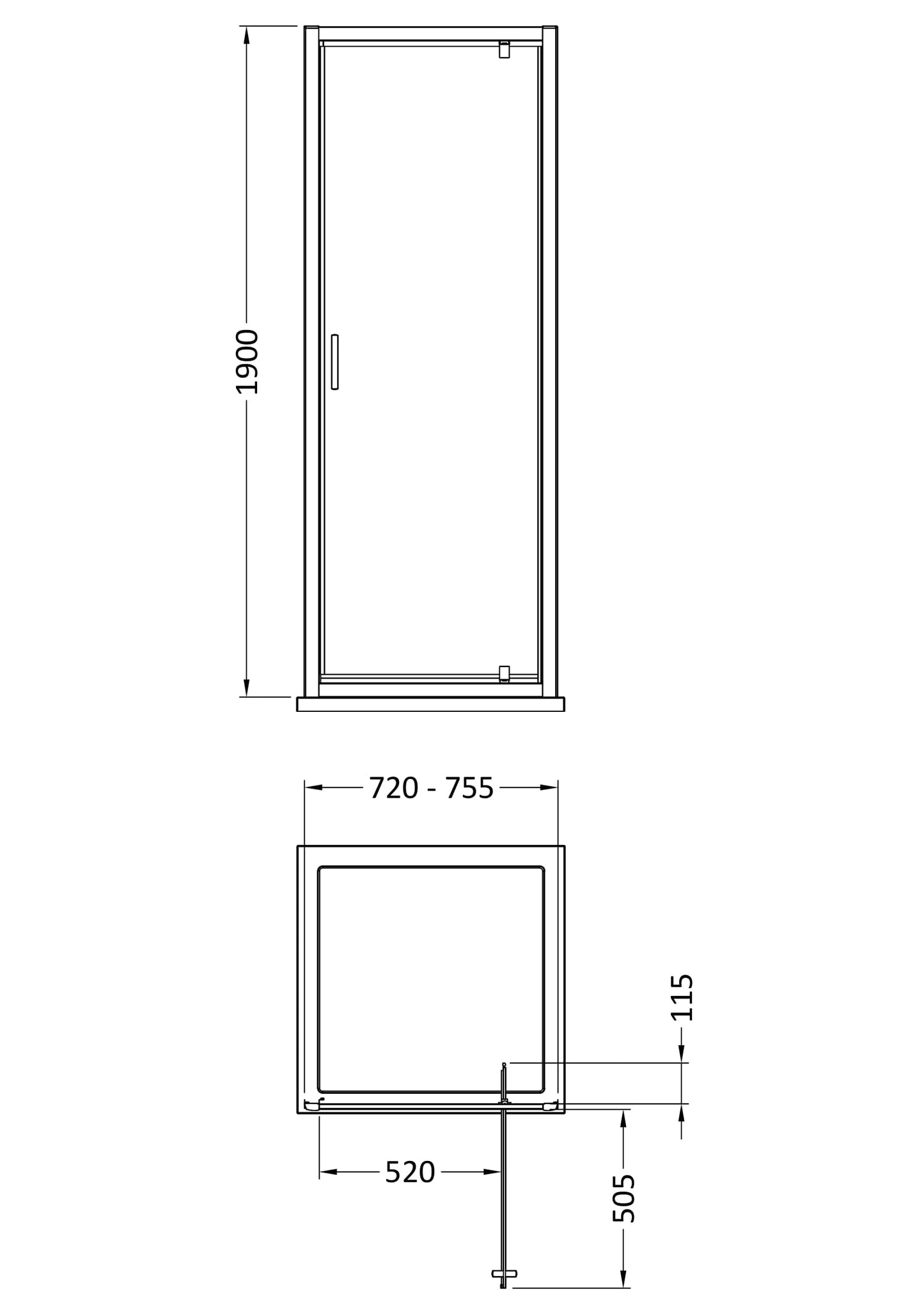 Rivato 6mm Pivot Shower Door-760mm