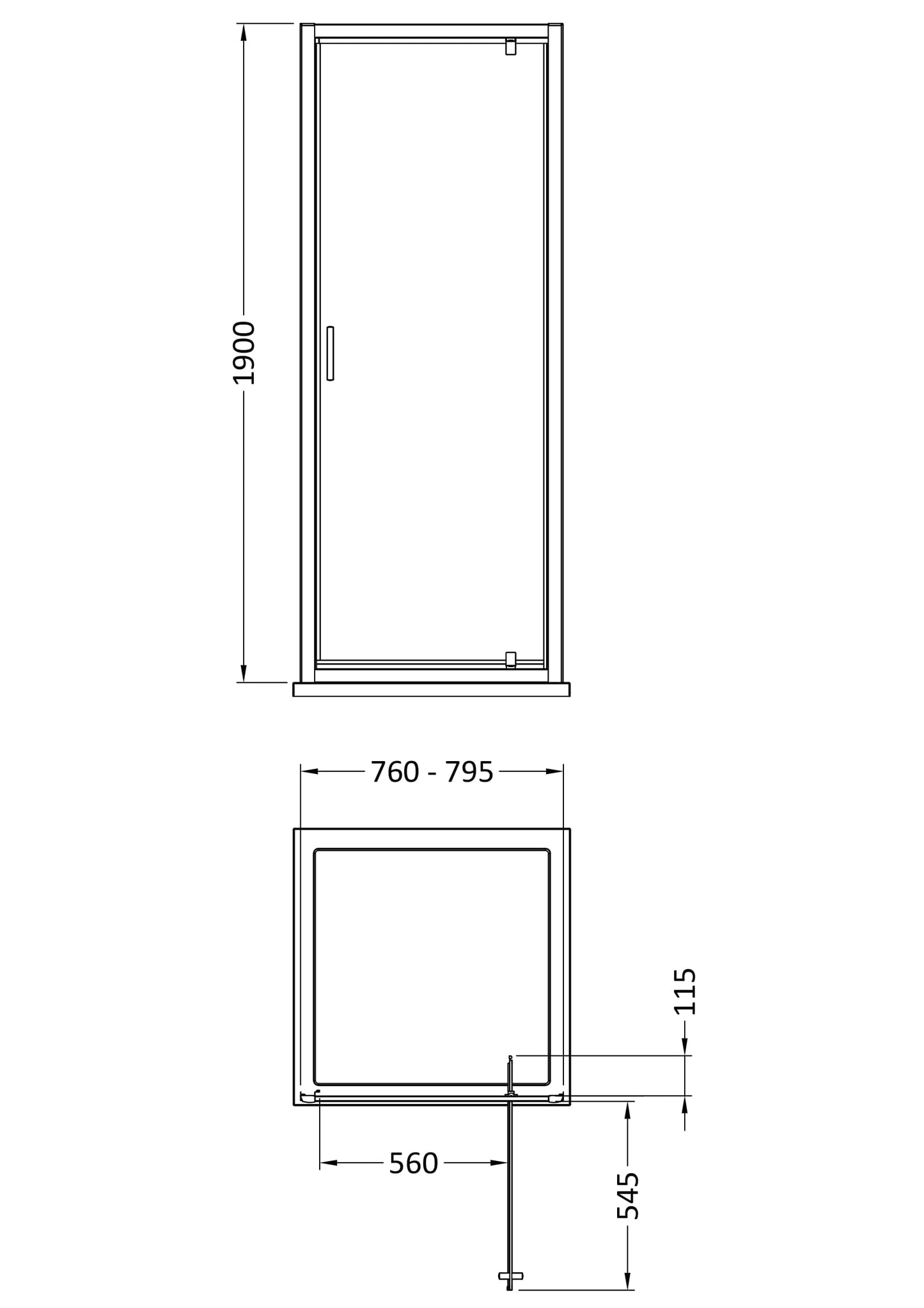 Rivato 6mm Pivot Shower Door-800mm