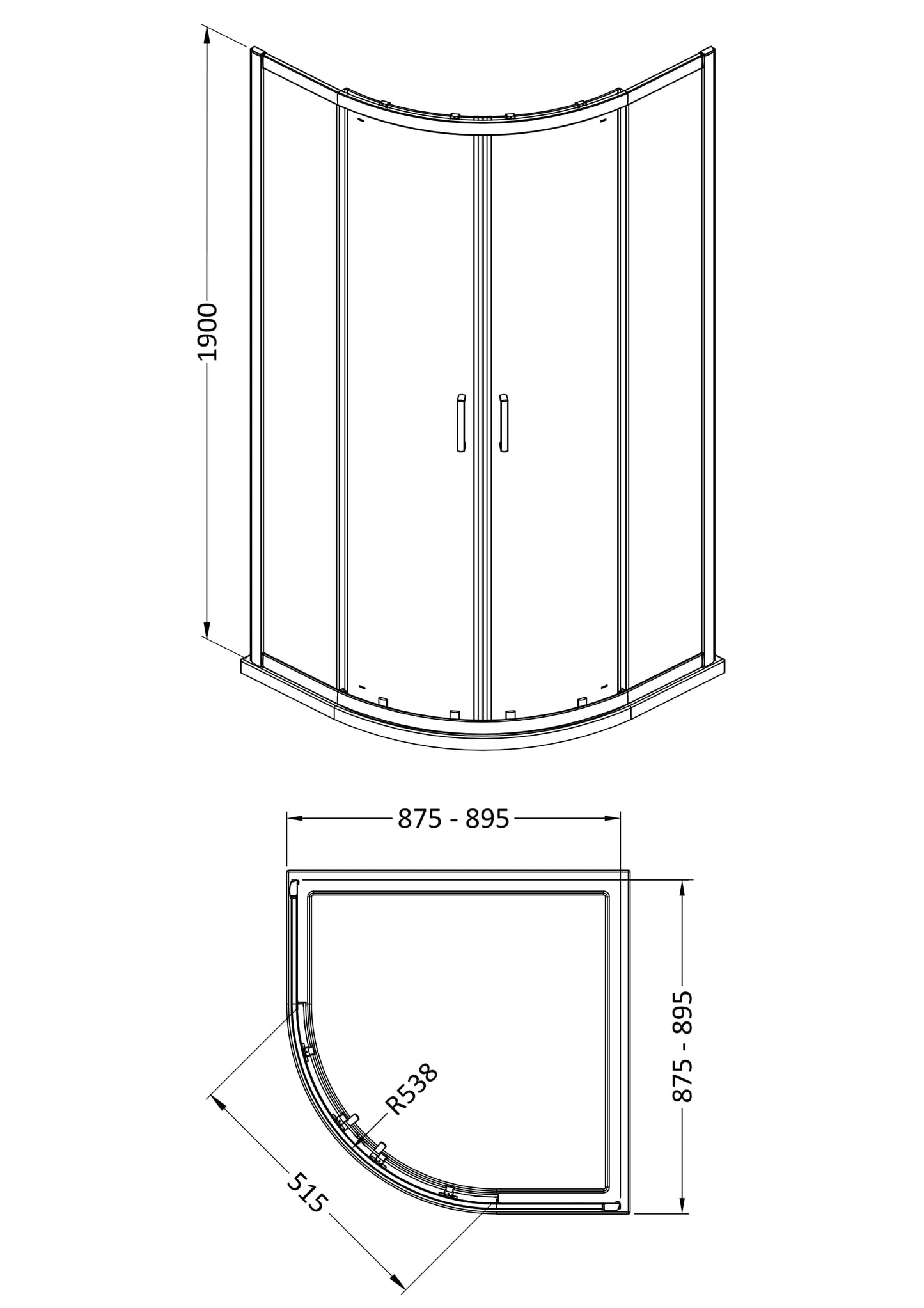 Rivato 6mm Quadrant Shower Enclosure-900mm x 900mm