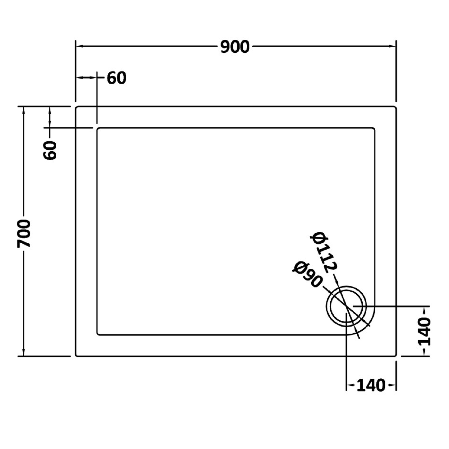 Rivato Slate Grey Rectangular Shower Tray, Corner Waste-900mm x 700mm
