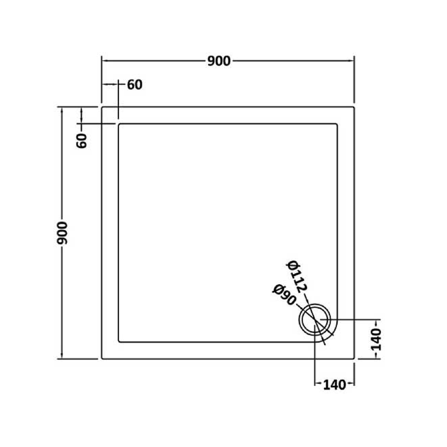 Rivato Slate Grey Square Shower Tray, Corner Waste-900mm x 900mm