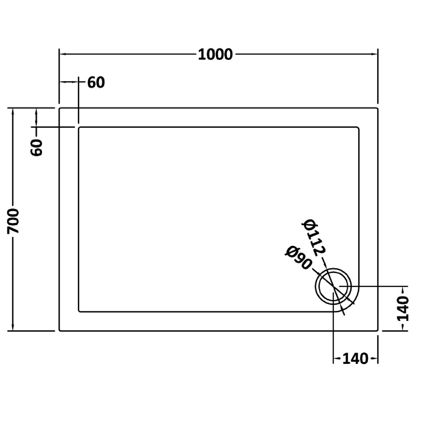 Rivato Slate Grey Rectangular Shower Tray, Corner Waste-1200mm x 700mm