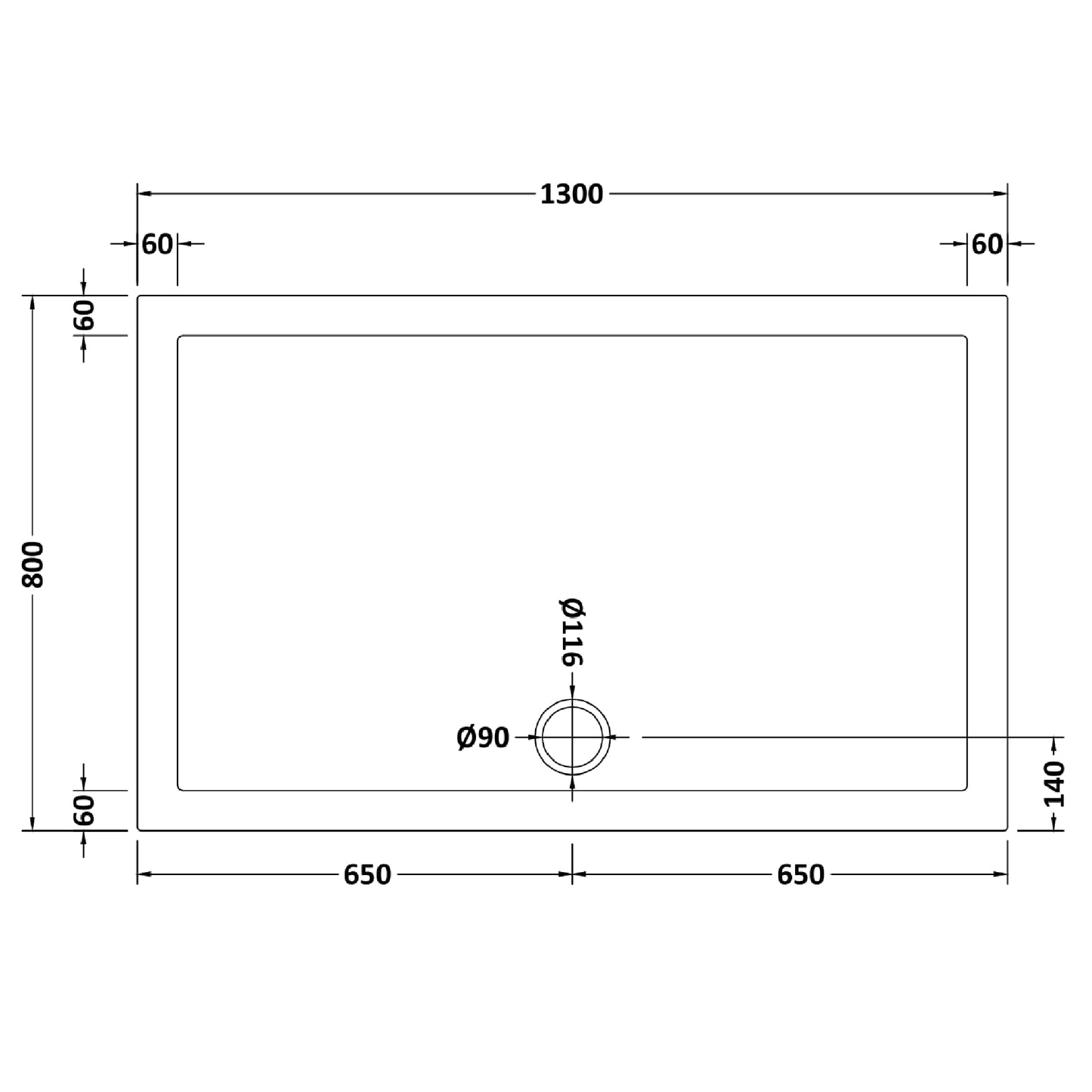 Rivato Slate Grey Rectangular Shower Tray, Side Waste-1300mm x 800mm