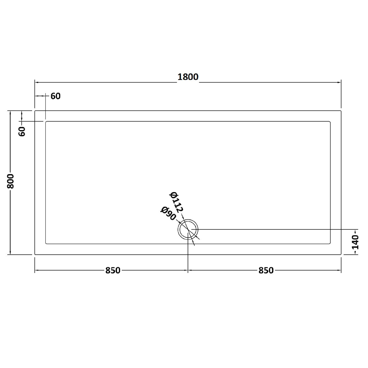 Rivato Slate Grey Rectangular Shower Tray, Side Waste-1800mm x 800mm