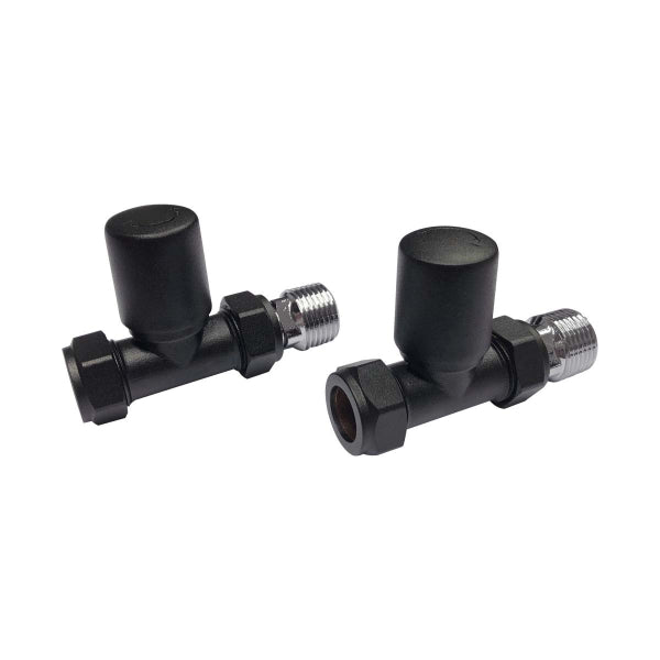 Fairford Designer Straight Towel Rail Valves Pair - Black